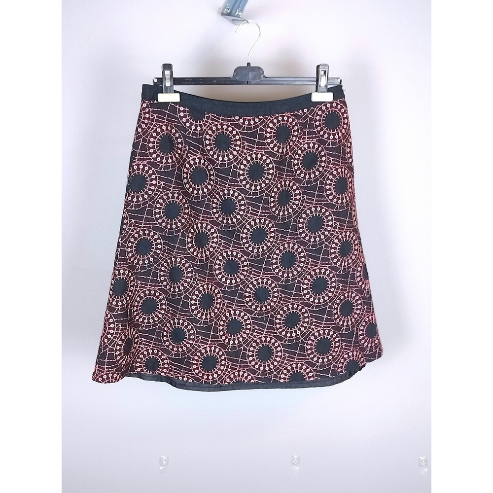 Linen Embroidered A-Line Skirt Size 10 Black Pink Geometric Malcolm & Co